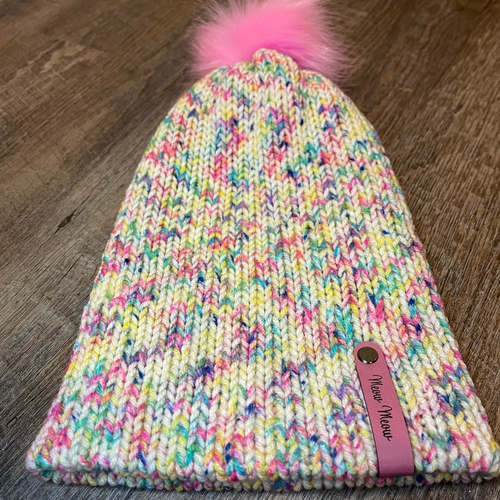Handmade by me! Adult knit slouchy beanie. Colorful winter hat. Knit hat.